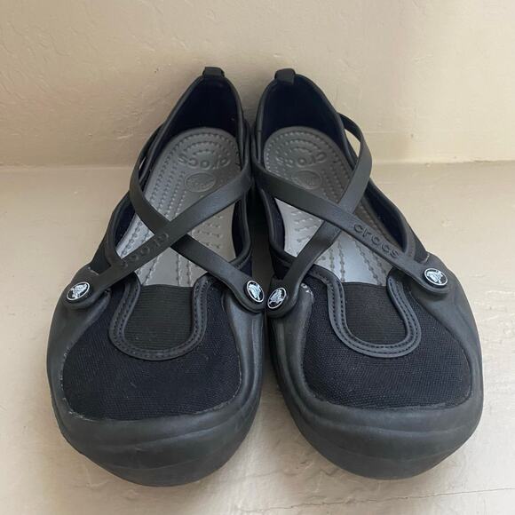 Crocs Celeste Mary Janes Womens Size 8 Black Ballet Flats Canvas Work Shoes - Picture 6 of 6